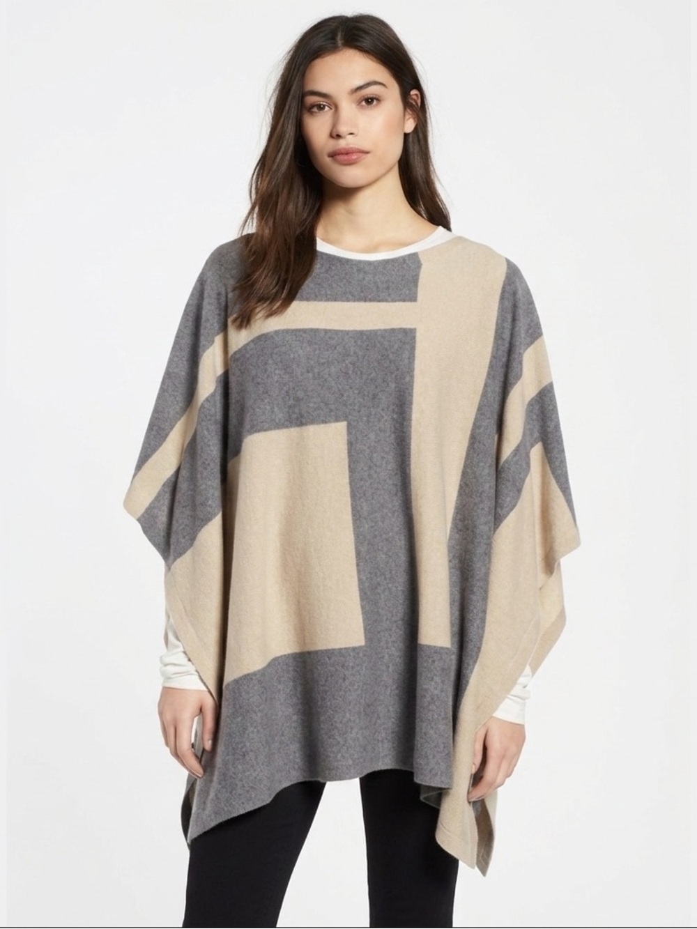 Eileen Fisher Cashmere Merino Colorblock Poncho One Size